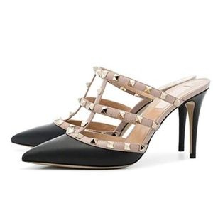 Black and Tan Studded Mules